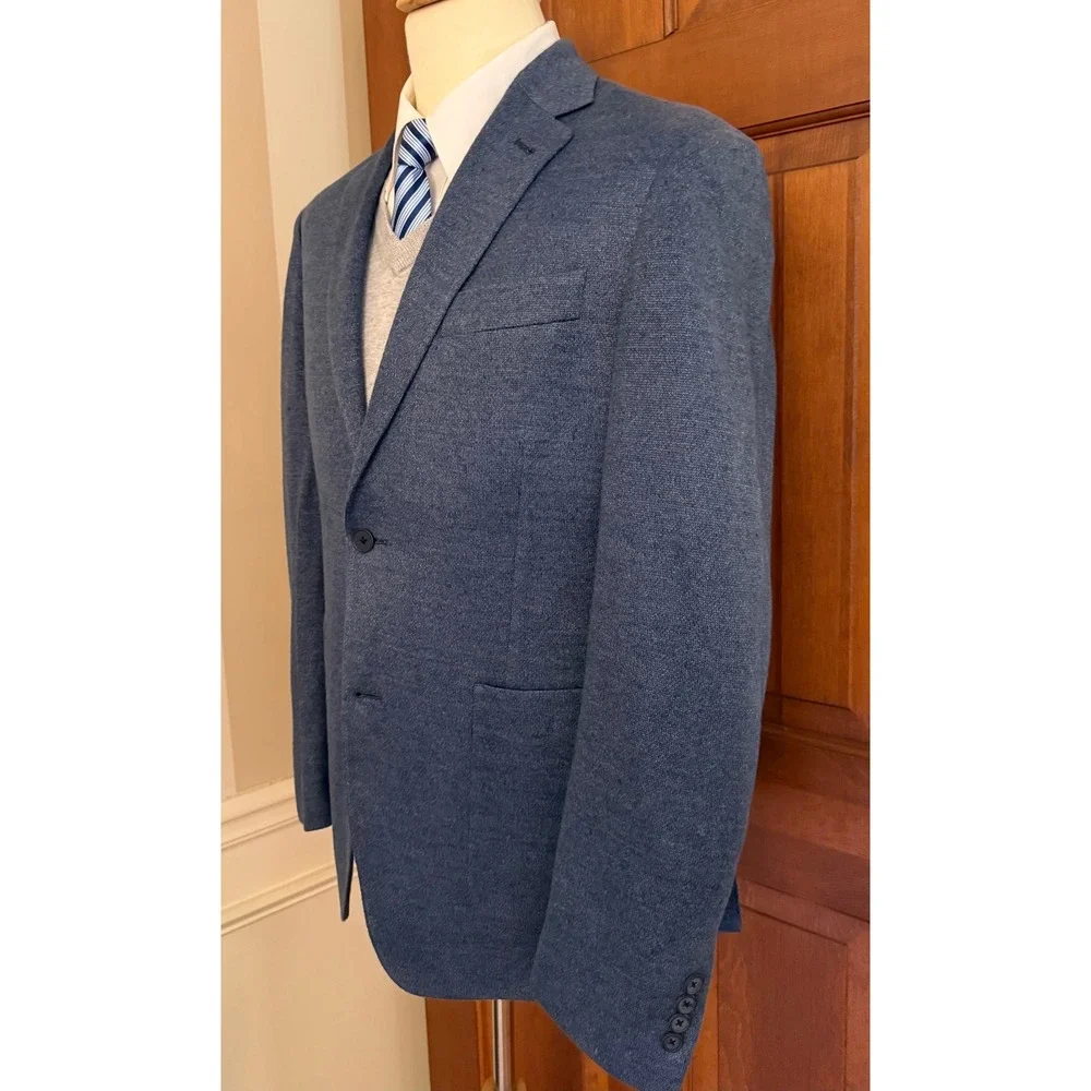 Nordstrom 100% Linen Trim‎ Fit Blazer Mens 40R Blue Two-Button Sport Coat Jacket